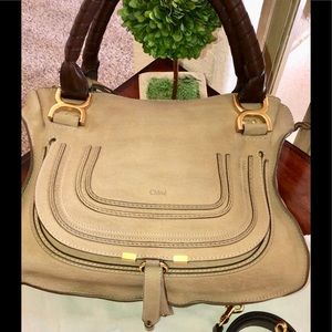 Chloe Marcie Nubuck Calfskin Satchel Medium Greige